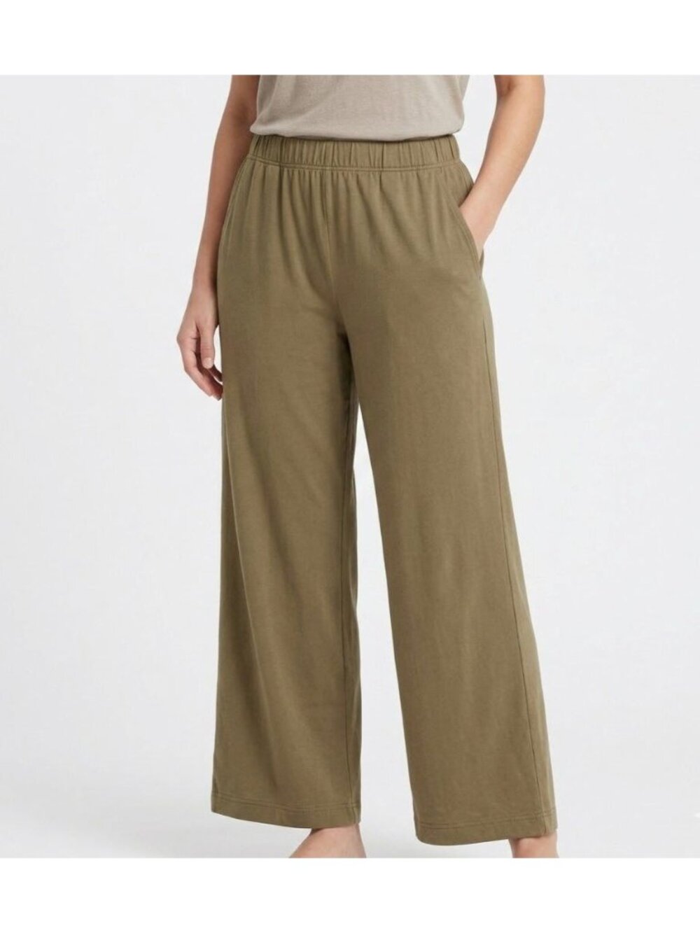 Relaxed Garnet Hill Size L Olive Green Pull On Wide Leg Minimalist Trouser Pants